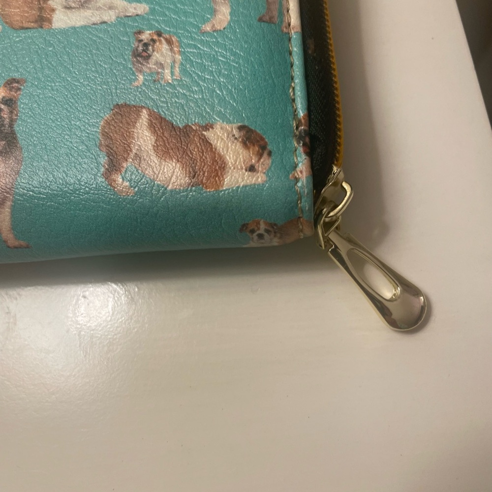 Bulldog Zippered Wallet Aqua with Bulldogs  NEW NO TAGS - Picture 6 of 7